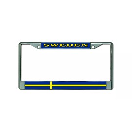 DIGIART SWERIGE SWEDEN SWEDISH FLAG Chrome Metal Car License Plate Frame