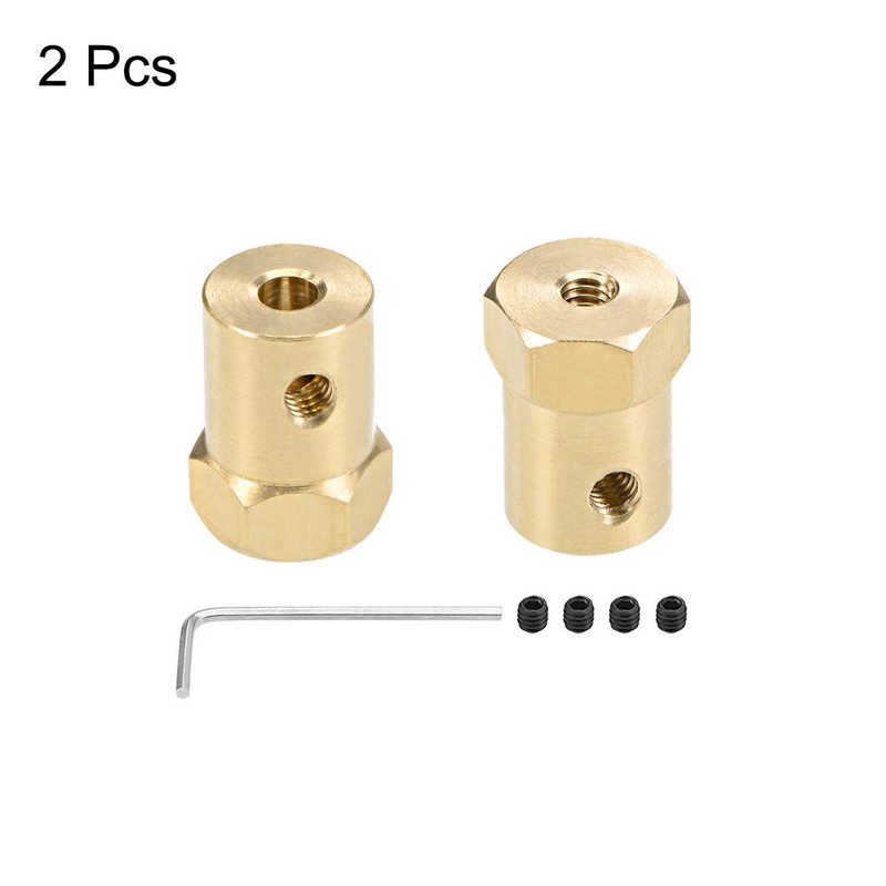 sourcing map Hexagonal Coupling 4 mm Bore Motor Hexagonal Brass