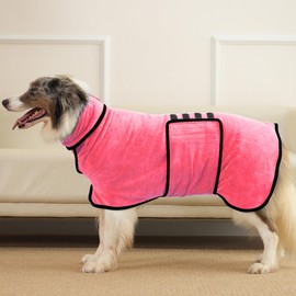 HezzLuv Dog Bathrobe, Super Absorbent Microfiber Robe Towel for Quick Drying, Comfortable Soft Dog Drying Coat with Adjustable Belly Strap, Ideal for Baths, Swimming, Rainy Walks, and Keeping Warm