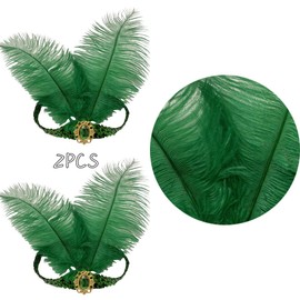 XKTEI 2 Pieces 1920s Flapper Headband,Sequins Feather Headpiece,Mardi Gras Carnival Party Headwear Accessory,Women Girls (Green, Free Size)