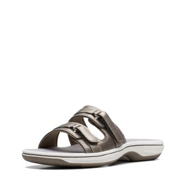Clarks Women's Breeze Piper Slide Sandal, Pewter Synthetic, 12
