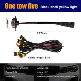 Dickno 5PCS Car Grille Lights, Bright Amber LED Grill Lights with Wiring Harness, Waterproof Front Grill Trim Lamps, Vehicle Exterior Grille Lamps Compatible with F150 F250 F350 (Black+Yellow)