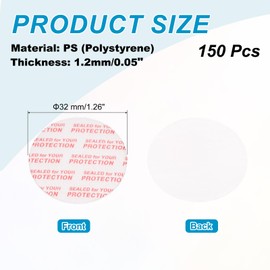 PATIKIL 32mm/1.26" Foam Lid Liner, 150pcs Adhesive Round PS Pressure Sensitive Seals, Cap Liners Resistant Tamper for Plastic Glass Jar Bottle Cap Canning Vials Seals Red Text, White