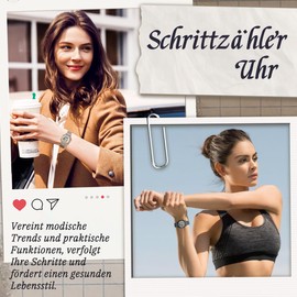 TIMEURE TU-2401 Women's Pedometer Watch, Stylish Design, Easy to Read Calories, Steps, Mileage, Countdown and Alarm with Backlight, Silver with diamonds, Bracelet