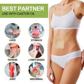 STFOCE 10pcs Castor Oil Pack Wrap, Disposable Castor Oil Pack for Belly Button, Organic Cotton Pad Self-Adhesive, Highly Absorbent, No Leakage, No Wash, Portable(Khaki)