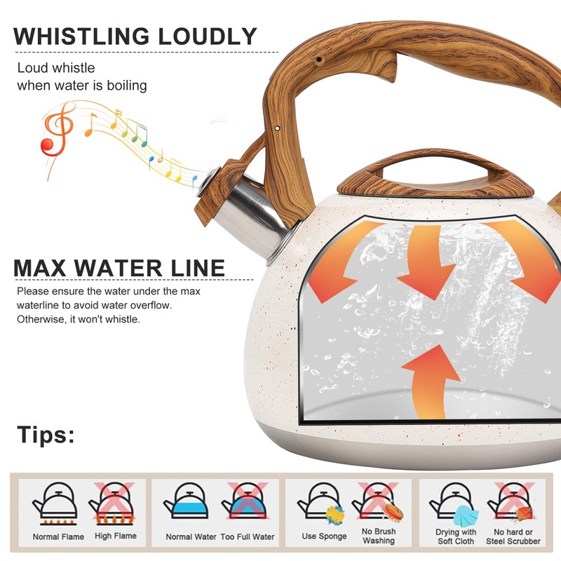 Tea Kettle, Vegoran 100 OZ / 3 Liter Whistling Tea