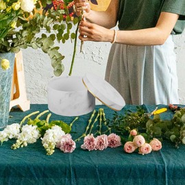 Round Present Box with Lid Marble Pattern Flower Arrangement Box for Bouquets for Weddings Birthdays and Everyday Decor Small
