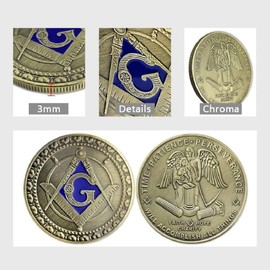 Masonic Souvenir Coin, Square & Compass Faith Hope and Charity in Golden Freemasonry Angel Master Masonic Blue Lodge Gift