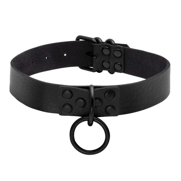 Eigso Punk Gothic Collar for Women Men with Black PU Leather Heart and O-Ring Adjustable, Metal, No Gemstone