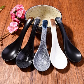 Cerficer Japanese Soup Spoon Set of 5 Asian Ceramic Ramen Spoons for Soup Rice Noodle Udon