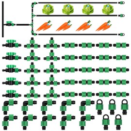Tondiamo 50 Pcs Garden 5/8" Drip Irrigation Tape Tubing Fittings Kit Include Connector, Tee Coupling, Elbows, Tubing End Cap, On/Off Valve Barb for Most 16-17 mm Tubing Irrigation System(Green)