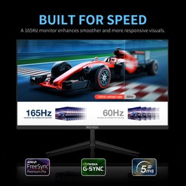 ReHisk 24 inch Monitor FHD 1080P IPS Gaming Monitor with 165Hz, HDMI VGA Ports VESA Compatible, Tilt Adjustable, Borderless Design, Multi-Screen Capability, AMD FreeSync, Build-in Speakers
