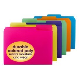Smead Poly File Folder, 1/3-Cut Tab Letter Size, Assorted Bright Colors, 12 per Pack (10506)