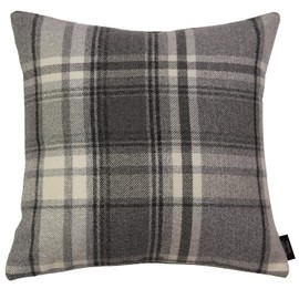 McAlister Textiles Set of 2 Heritage Charcoal Grey Tartan Check Cushion Covers Square Throw Pillows for Bed or Sofa 43x43 Cm - 17x17 Inches