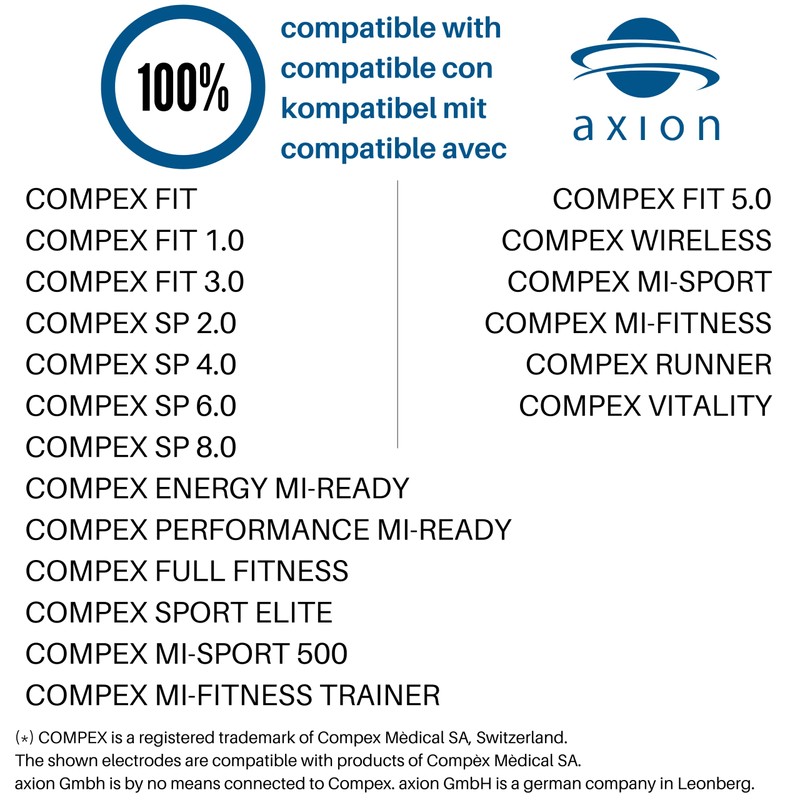 4 axion Elektroden-Pads 5x5 cm kompatibel mit Compex EMS-Geräten