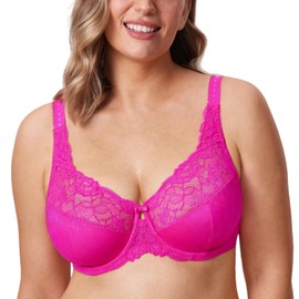 Delimira Women's Beauty Lace Non Padded Minimiser Full Figure Underwire Bra Glitter Pink 38G