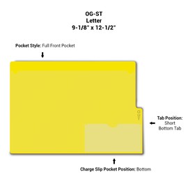 Doctor Stuff - Short Tab Vinyl Outguides, Full Front Pocket, Bottom Charge Out Slip Pocket, Plastic File Folder, Letter Short Size 9-1/8" x 12-1/2", Yellow, 50/Box