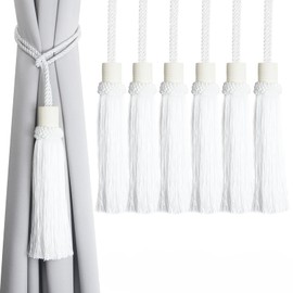 Nieffeiy Curtain Tiebacks Rope Modern Tie Backs for Curtains Decorative Tieback Drapes Tassel Window Treatment Holdbacks for Living Room, Bedroom Home Decor, White 6 Pack