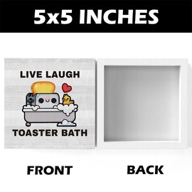 Funny Live Laugh Toaster Bath Sign - Dark Humor Gift for Half Bathroom, Toilet, Farmhouse Restroom, Guest Bathroom - 5 x 5 inch Wood Sign