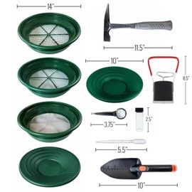 ASR Outdoor 19pc Ultimate Gold Panning Kit with Classifier Screens, Gold Pans, Rock Pick