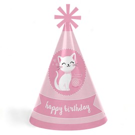 Big Dot of Happiness Purr-fect Kitty Cat - Cone Happy Birthday Party Hats for Kids and Adults - Set of 8 (Standard Size)