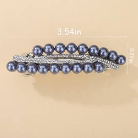 Chargances Vintage Pearl Hair Clips Rhinestone Hair Barrette French Crystal Double Clasp Barrette Decorative Wedding Bridal Hair Accessories for Women Girls (Blue)