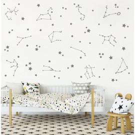 ZzMY Constellation Wall Decals Stars Wall Stickers Nursery Wall Decal Boys Bedroom Kids Room Wall Sticker Vinyl Wall Decor Y85 (Grey)