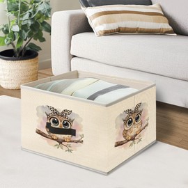 Mancheng-zi Cute Owl Collapsible Storage Bins, Owl on the Branch Kids Toys Books Clothes Storage Organizer Baskets for Living Room Toddler Nursery Girls Room Bedroom
