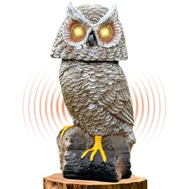 Ugold Solar Powered Garden Owl with Motion Detection, Rotating Head, Realistic Hoots and Silent Mode, Outdoor Statue and Sculpture, Owl Decoration for Home, Garden, Patio and Lawn