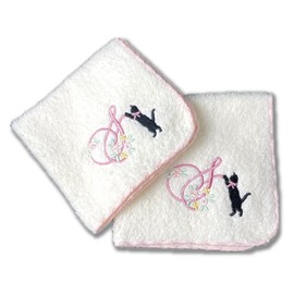 Juego de 2 pañuelos de toalla japonesa con monograma para mujer [diseñados en Japón] Pañuelos para amantes de los gatos, Blanco, 9.84 x 9.84 inch