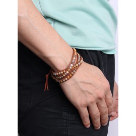 KELITCH Armbänder Freundschaft Frau Verrückt Spitze Achat Stein 3 Wickeln Leder Armband Zum Männer Mädchen