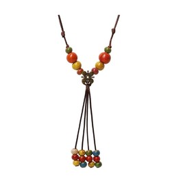 Colorful Ceramic Beads Leaf Flower Heart Lariat Long Necklace Boho Ethnic Style Hippie Vintage Jewelry-Flower