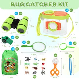 Mototo 2 Sets Bug Catching Kit Bug Catcher Container Boxes Magnifying Glass with Butterfly Net Insect Clamp Binoculars Insect Whistle Nature Outdoor Adventure Explorer Kit