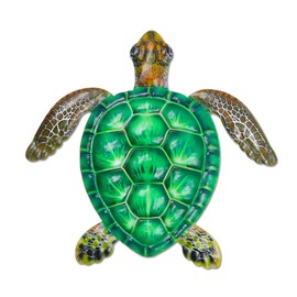 30,5 cm große Wanddekoration aus Metall, Meeresschildkröte, hängende Wandkunst, Metall, Meeresleben-Thema, Wanddekoration für Badezimmer, Garten, Schwimmbad (grün)
