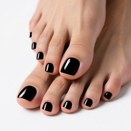 AutyaMee Semi Cured Gel Toenail Strips (Black T06), 32 Pcs Gel Pedi Stickers, Wraps, UV Light Required, Salon Quality, Long Lasting