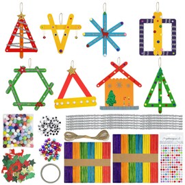 Cinrobiye Christmas Snowman DIY Craft Kit Craft Stick Christmas Tree Hanging Ornaments Hanging for Winter Christmas Party Favor Children Fun Home Classroom Activities Project