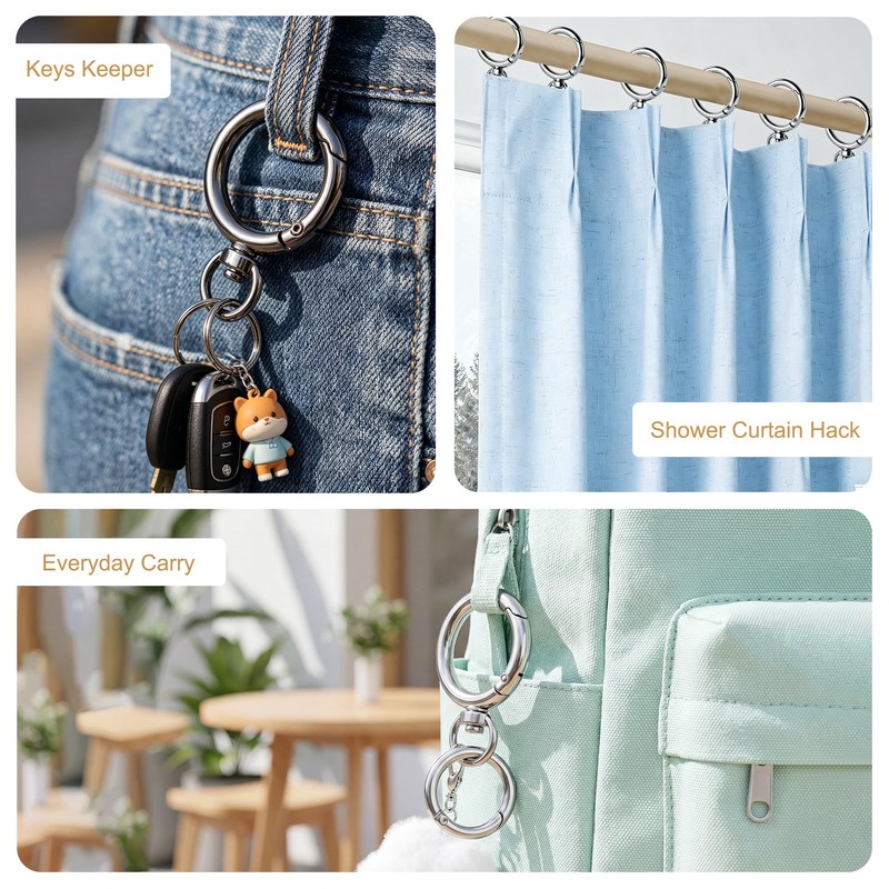 4 Sizes Metal Round Carabiner Clips with Spring O Ring,