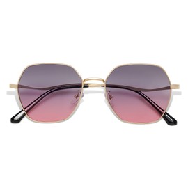 SOJOS Retro Hexagon Square Polarized Sunglasses for Women Men Vintage Hexagonal Polygon Shades SJ1101, Gold Frame/Purple Grading Lens