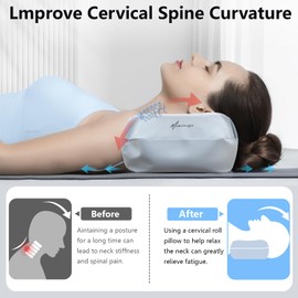 Mixiniso Cervical Neck Pillows for Tension Muscle Relief, Small Neck Roll Pillow for Side Sleepers, Camping & Travel Neck Support Memory Foam Pillow, Cervical Traction Device with Storage Bag