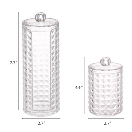 Tecbeauty 3Pcs Qtip Holder Dispenser Cotton Ball, Cotton Swab, Cotton Round Pads, Floss Picks - Clear Apothecary Jar Set for Bathroom Storage, Clear Lid