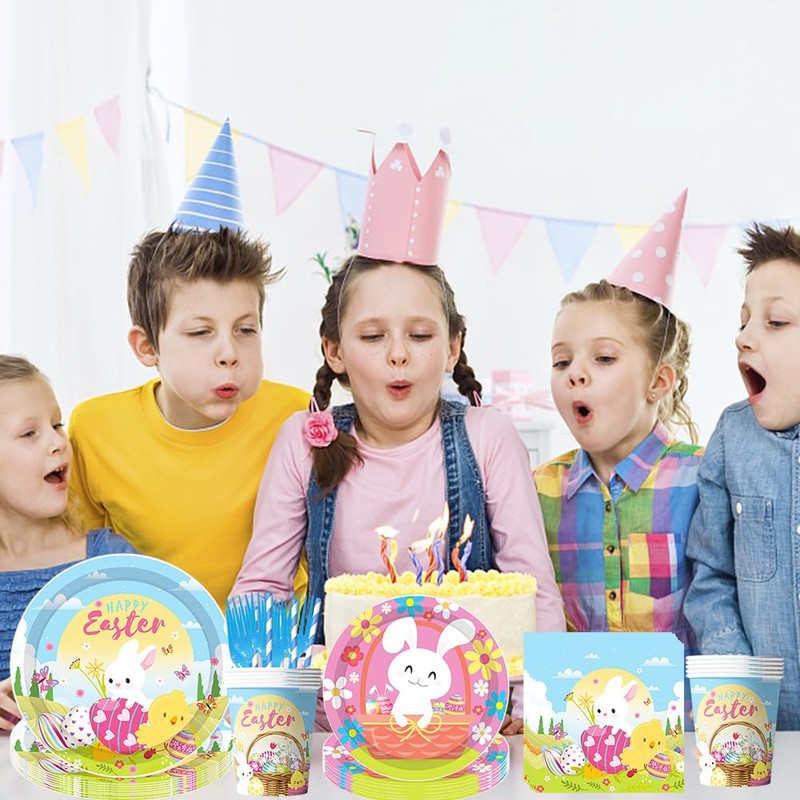 70PCS Easter Themed Tableware, Easter Party Tableware Set, Rabbit Themed