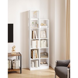 Hzuaneri Bookcase, Tall Narrow Bookshelf, Open Display Storage Shelf, Skinny Cube Book Shelf with Adjustable Shelves, CD Rack for Living Room, Home Office, Bedroom, 6 Tiers, White BC09603X