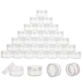 200 Count 5 Gram Sample Containers, Clear Lip Balm Containers with Lids, Small Plastic Sample Jars with 12 Mini Spoons, 200pcs Labels (Black Lid)