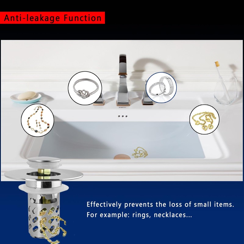 REZZI Sink Plug Replacement Universal Pop Up Stopper with Removable