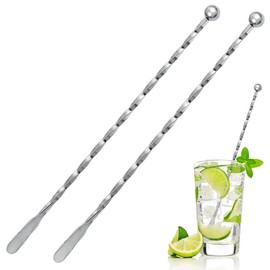 2PCS Cocktail Mixing Spoon Mixing Stick Stainless Steel Bar Spoon Stirring Stick for Milk Espresso Spoons Iced Coffee Accessories Drink Stirrer (7.5 inch-2PCS)