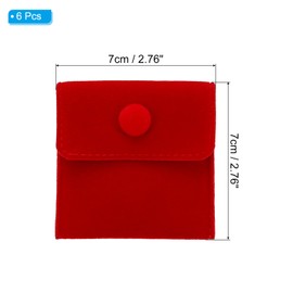 PATIKIL 7x7cm Jewelry Pouches with Snap Button, 6 Pack Velvet Jewelry Pouches Portable Soft Storage for Necklace Bracelet Earring Watch Rings Brooch, Red