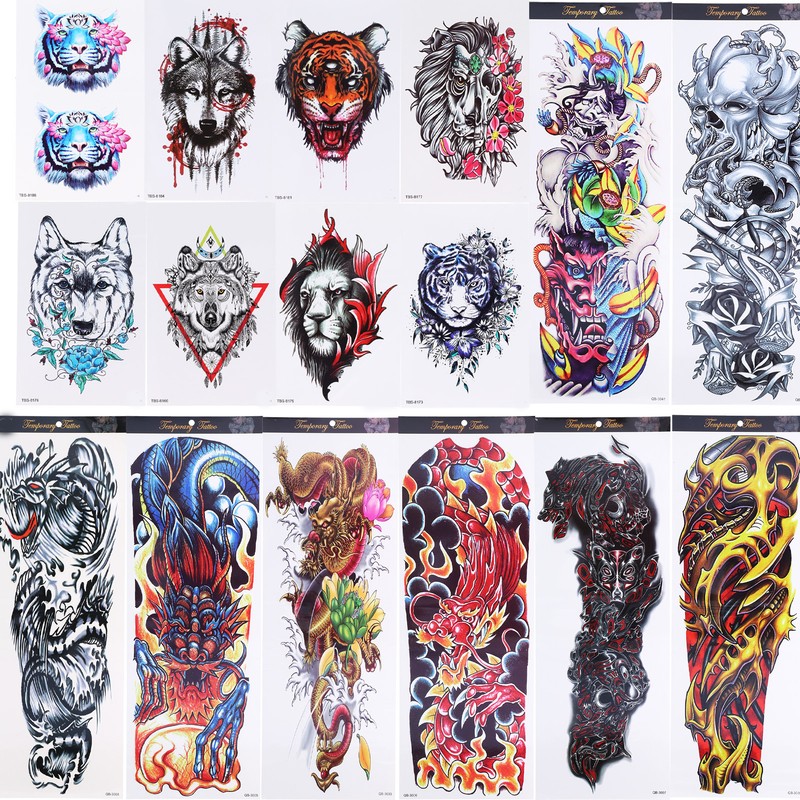 8 Sheets Full Sleeve Temporary Tattoos Stickers Watrproof 8 Sheets
