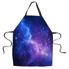 afidomu Galaxy Apron for Women Men, Starry Sky Blue Purple Waterproof Kitchen Chef Apron, Adjustable Cooking Baking BBQ Craft Apron, 31x27 Inch