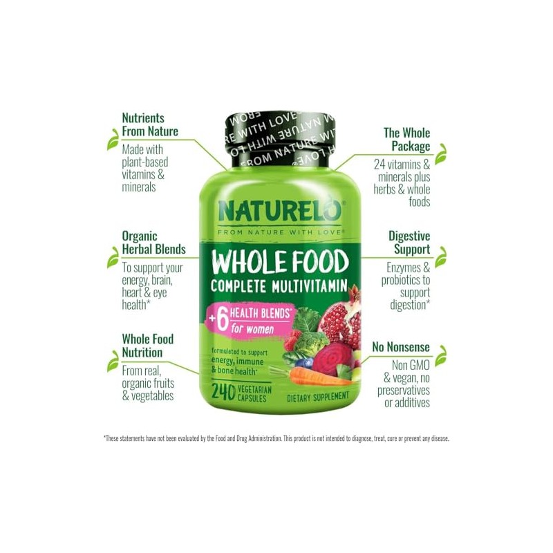 NATURELO Whole Food Multivitamin for Women | 240 Capsules |