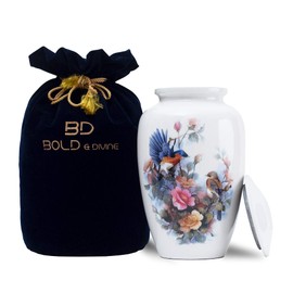 BOLD & DIVINE Birds & Floral Theme Cremation Urn | Human Ashes Adult Memorial urn, Burial, Funeral Cremation Urns (Large Urn)